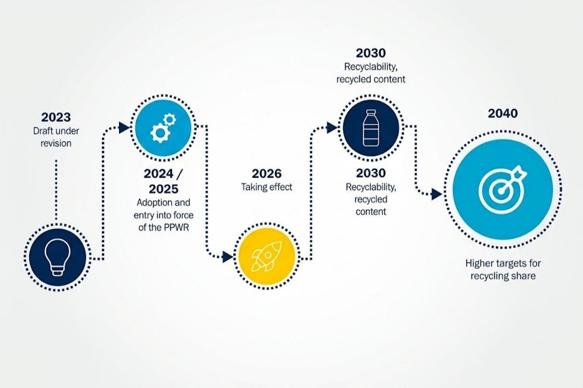 EU PPWR packaging compliance timeline from August 2026 to 2035
